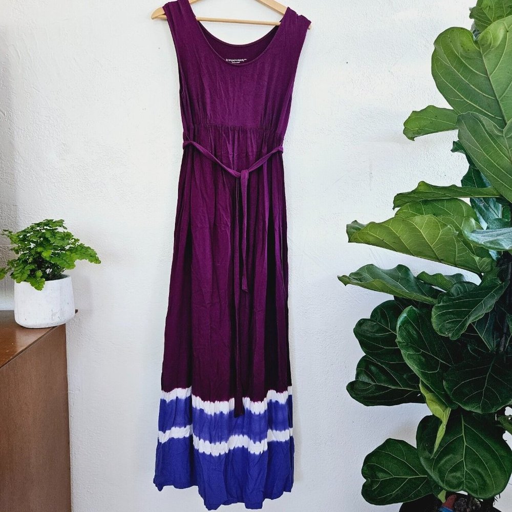 Liz Lange Burgandy Purple Tie Dye Maxi Empire Waist Maternity Dress S Belt